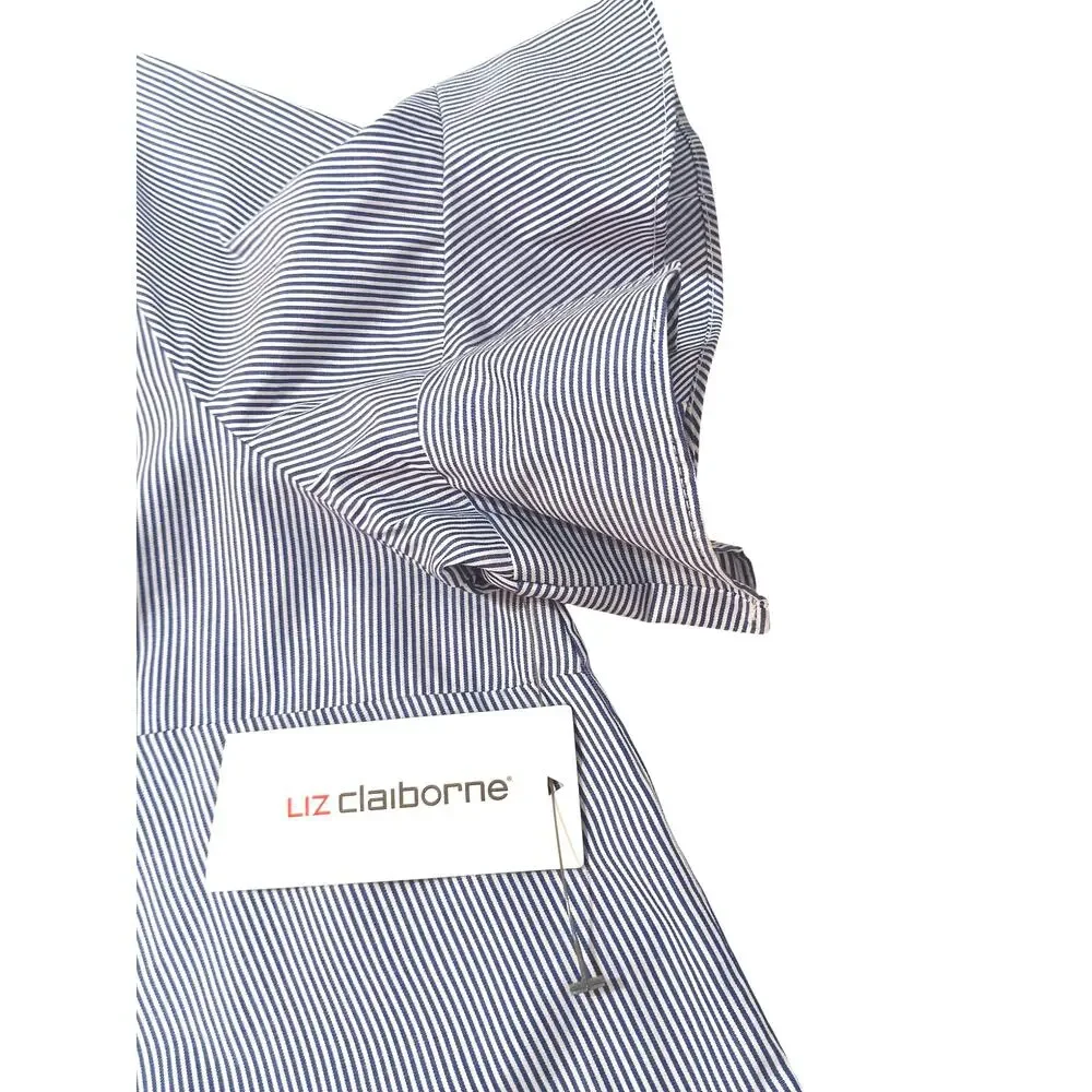 NEW LIZ CLAIBORNE Cotton Blouse Top LG V-Neck Short Flutter Sleeves Blue Crochet